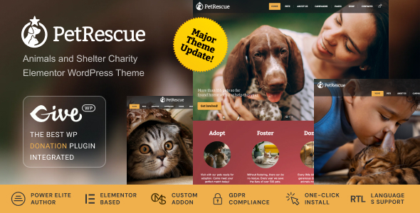 Pet Rescue - Animals and Shelter Charity Wordpress Theme