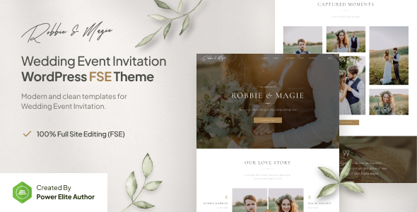 Robbie & Magie - Wedding Event Invitation FSE WordPress Theme